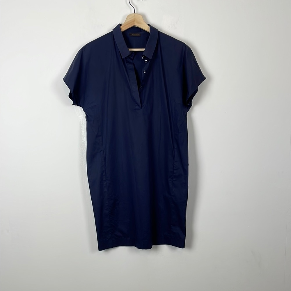 Peserico Womens 8 US Made In Italy Navy Blue Short Sleeve 1/4 Button Polo Dress